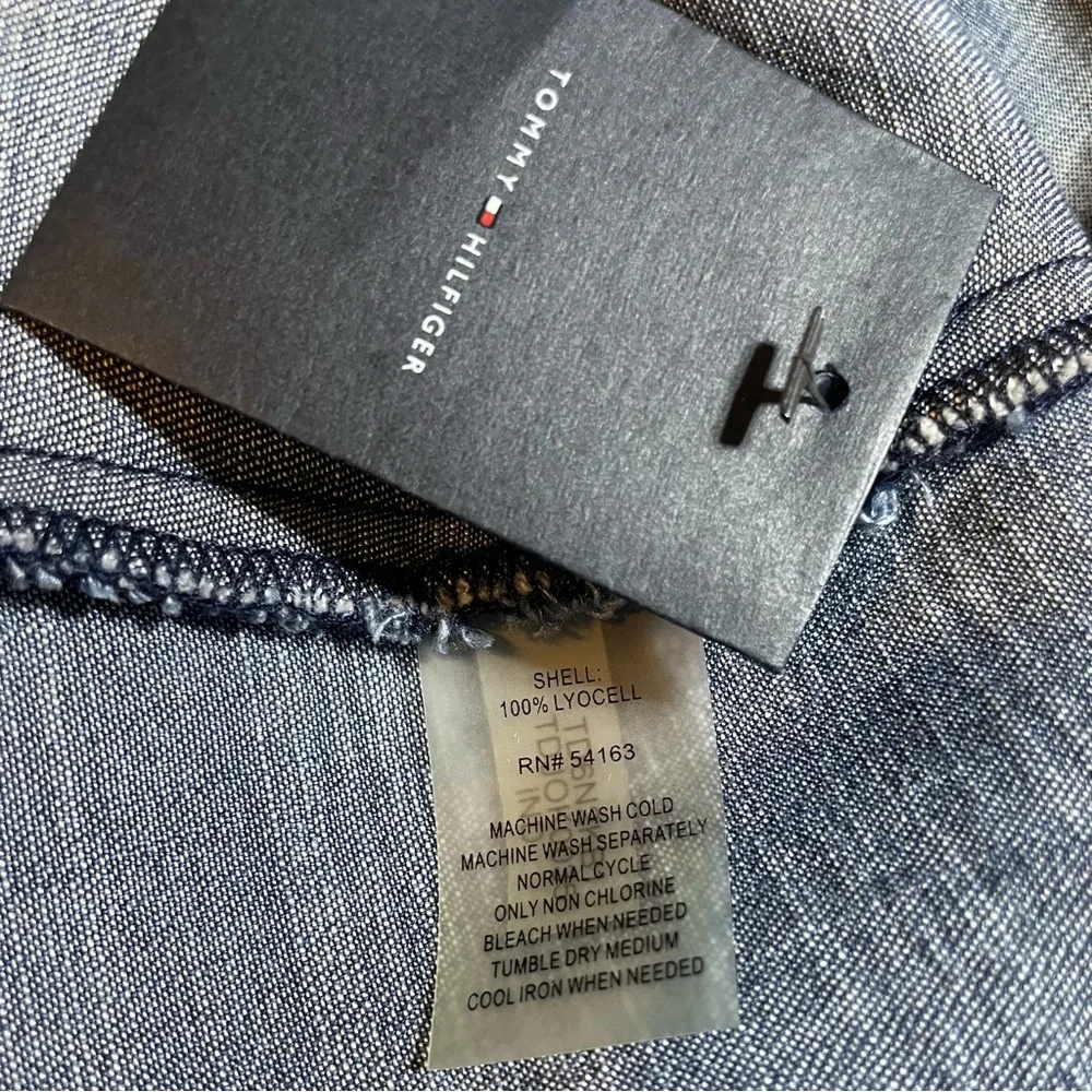 #0138 NWOT Tommy Hilfiger Never Worn Denim Button Down Dress w/ Tie at Top-8 - Picture 8 of 9